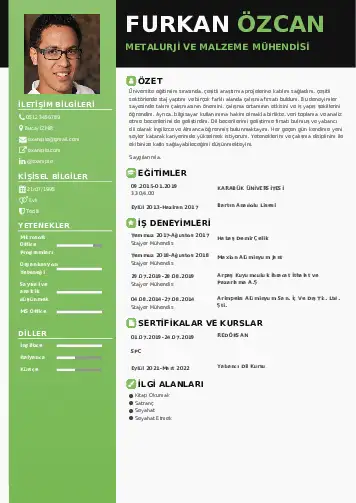 Metalürji Ve Malzeme Mühendisliği Cv Örnekleri cv indir